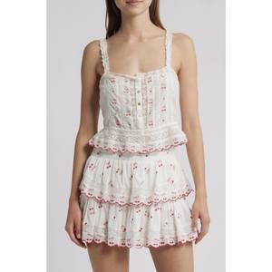 NEW LOVESHACKFANCY embroidered cherry vietta top in optic white